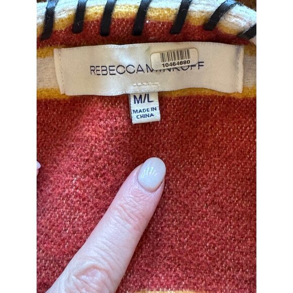 Rebecca Minkoff Coat Women Medium‎ Red Aztec Kahlo Open Front Striped Luxury - Picture 9 of 11